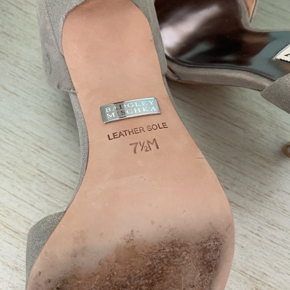 Badgley Mischka Taupe Leather Pumps with Rhinestone Embellishment - Picture 5 of 5